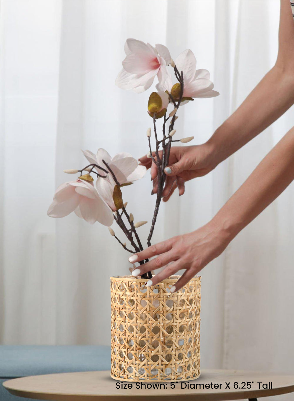 Rattan Cane Wrapped Glass Hurricane, in 6 Sizes