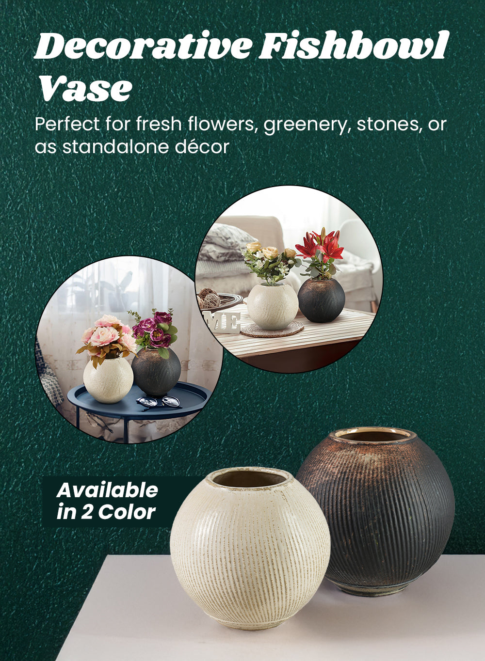 Decorative Fishbowl Vase - Elegant Ceramic Bowl for Floral Arrangements, Ideal for Home and Event Decor.