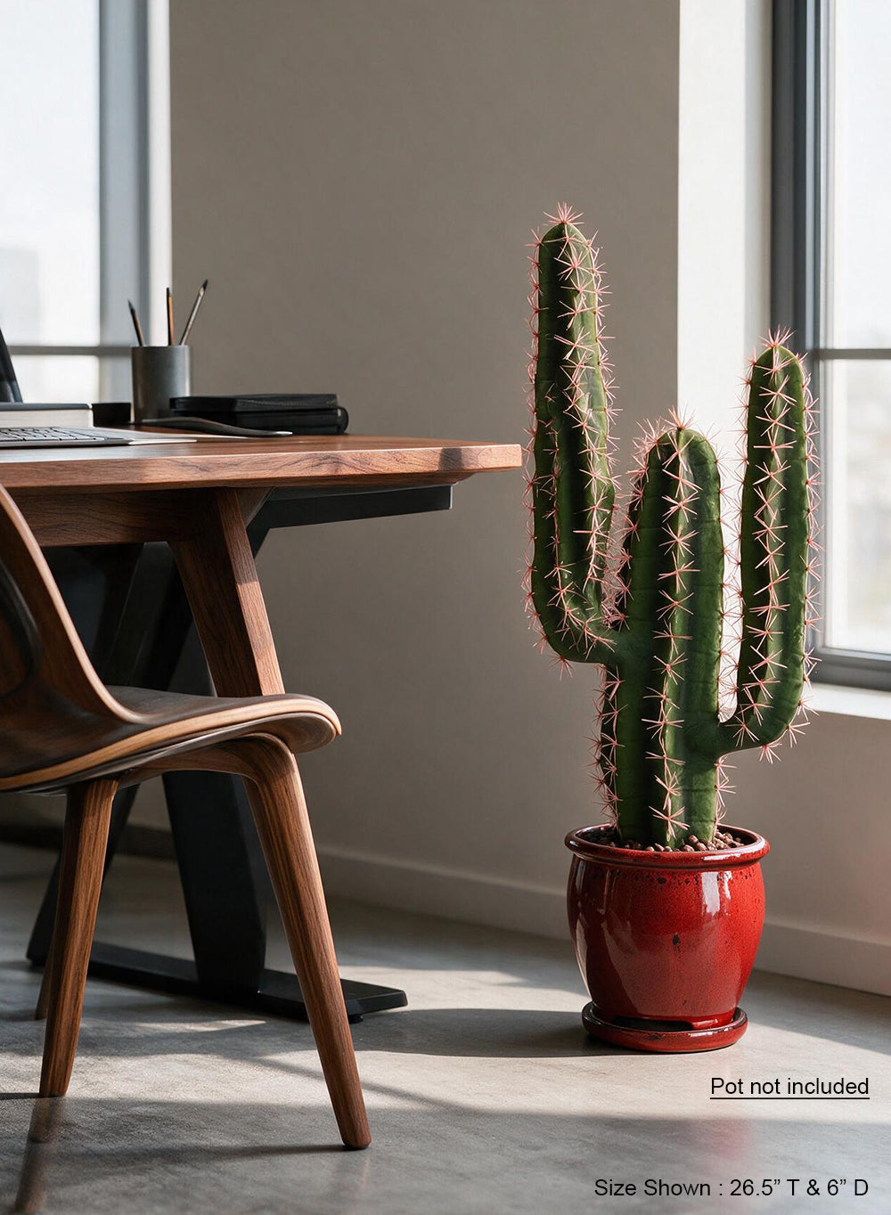 Desert Noir Faux Cactus in Black Pot, 6" Diameter & 26.5" Tall