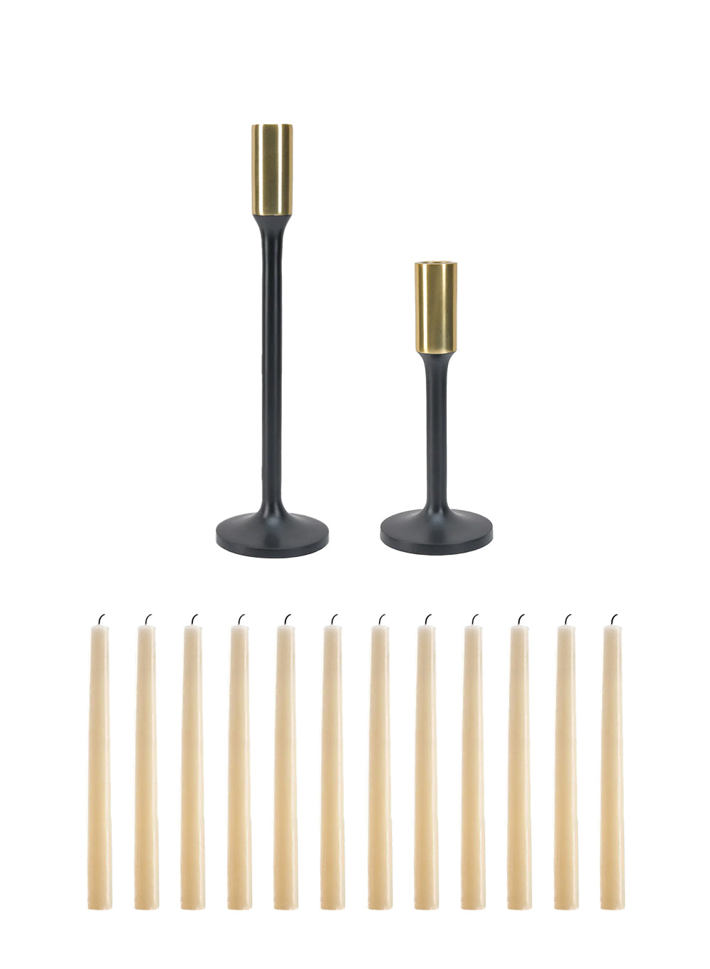 Bundle: Dual-Tone Taper Candle Holders with Ivory Candles