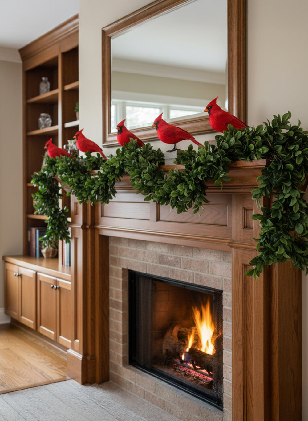 Bundle: Red Cardinal Ornaments & Magnolia Leaf Garland – Festive Christmas Décor Set