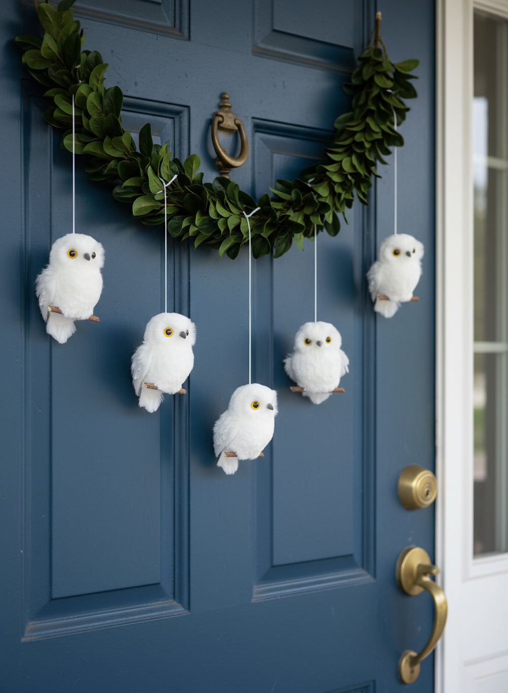 Bundle: Snowy Owl Ornaments & Magnolia Leaf Garland – Winter Christmas Décor Set