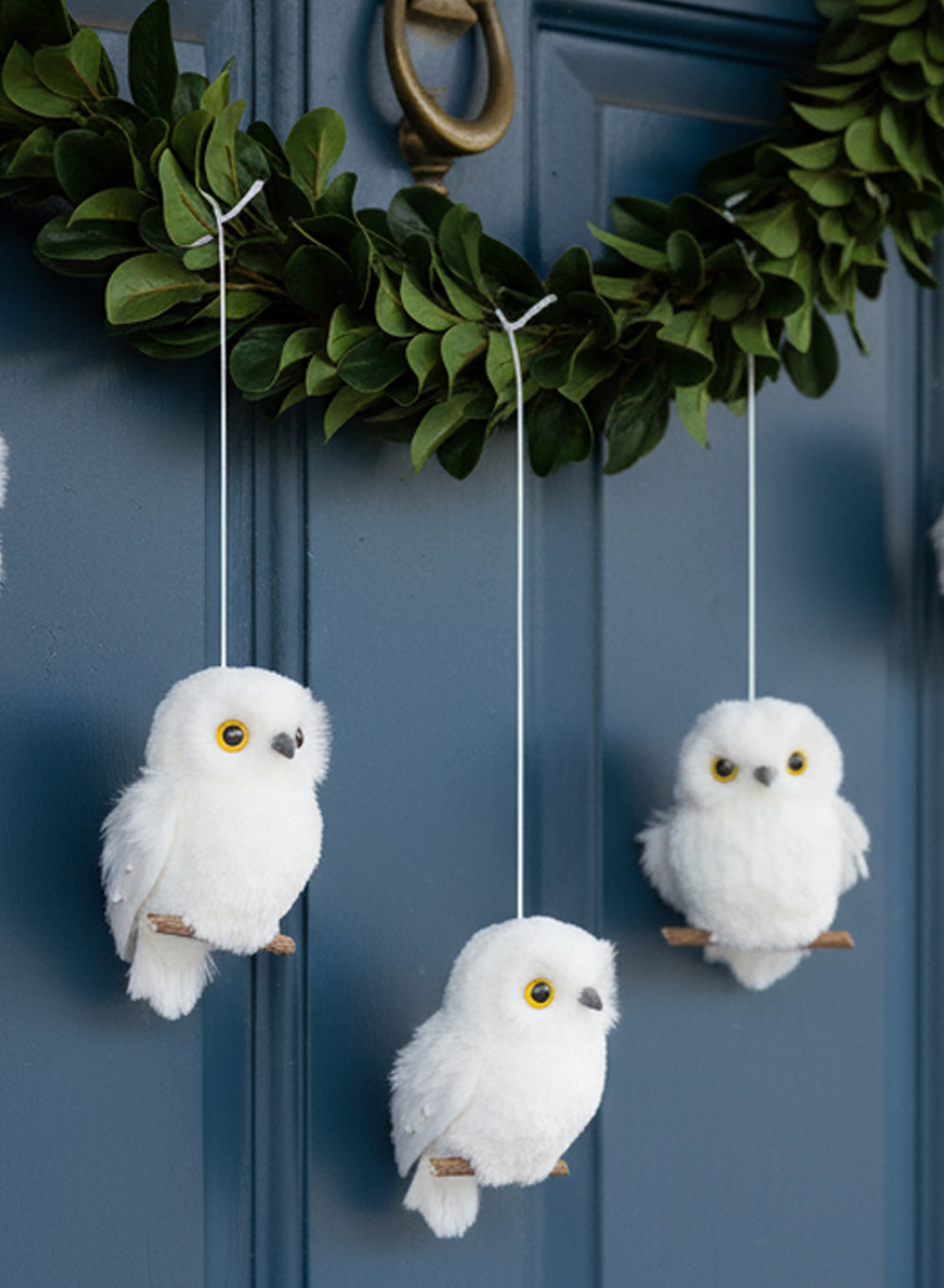 Bundle: Snowy Owl Ornaments & Magnolia Leaf Garland – Winter Christmas Décor Set
