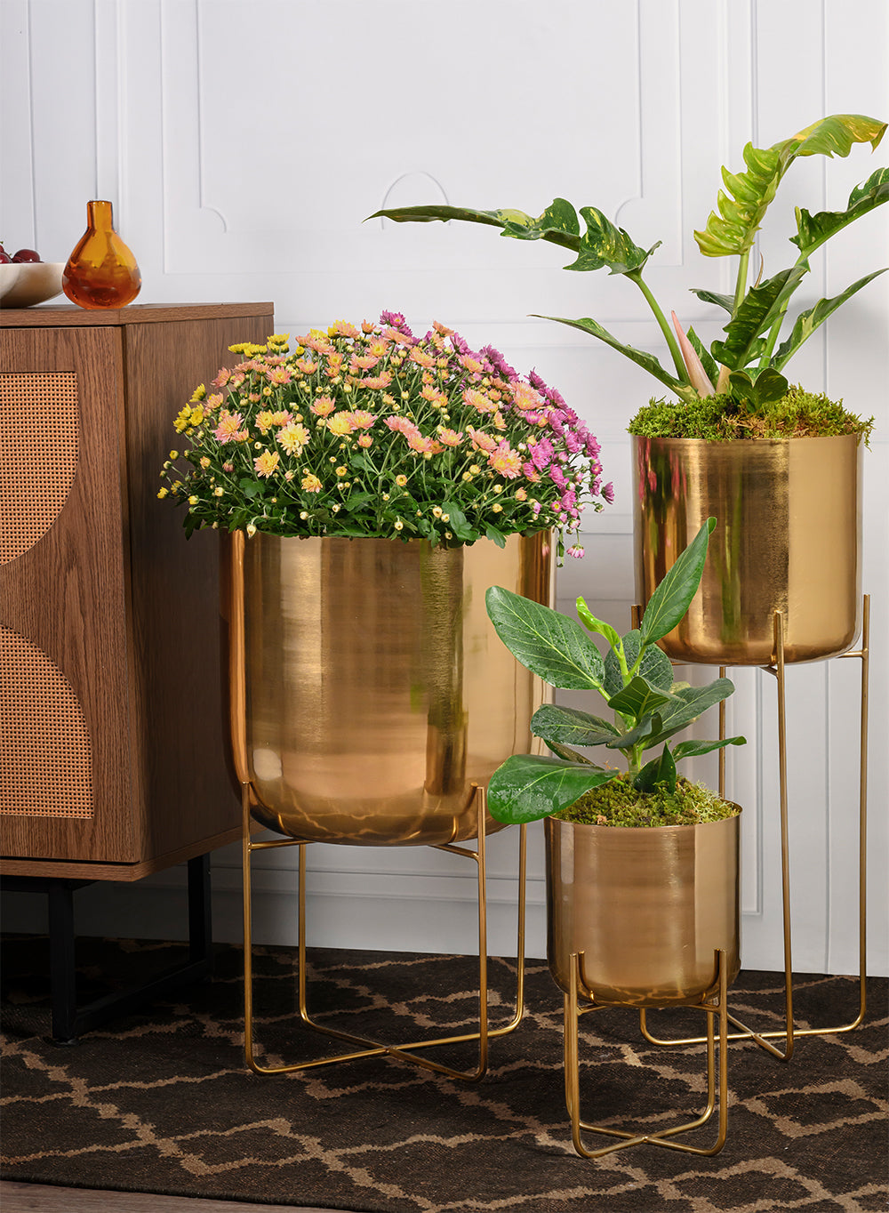 Gold Planter With Detachable Metal Stand