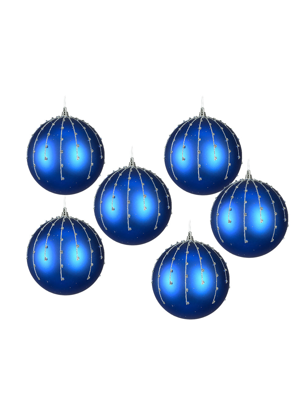 6" Blue Diamond Beaded Ornaments, Pack of 6