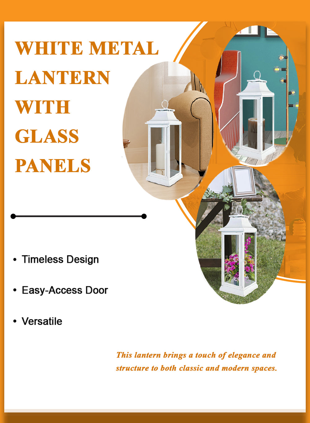Classic Black/ White Hurricane Lantern, in 3 sizes