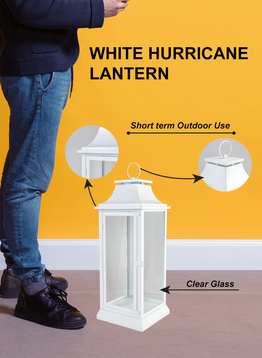 Bundle: Black & White Hurricane Lanterns with Clear Glass Panels