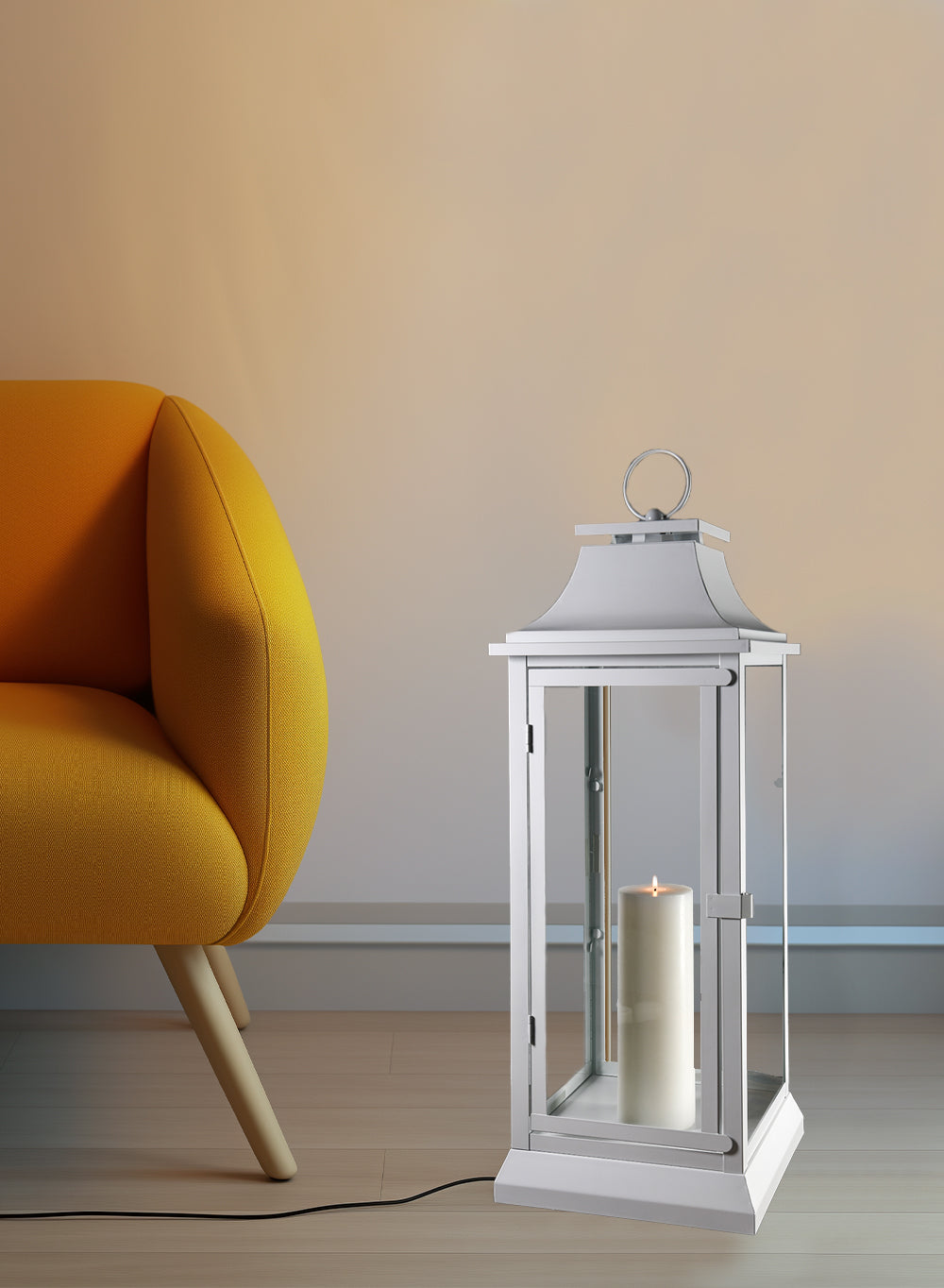 Bundle: Black & White Hurricane Lanterns with Clear Glass Panels
