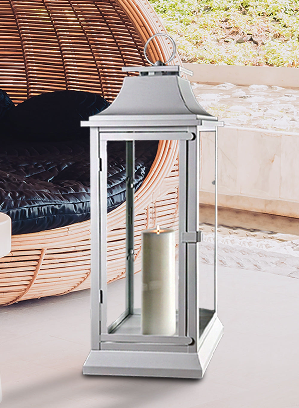 Bundle: Black & White Hurricane Lanterns with Clear Glass Panels