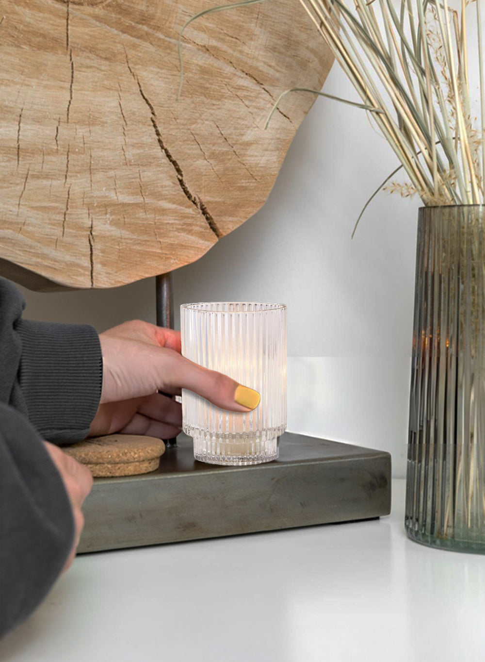 Ribbed Glass Votive Candle Holder, in 3 Colors