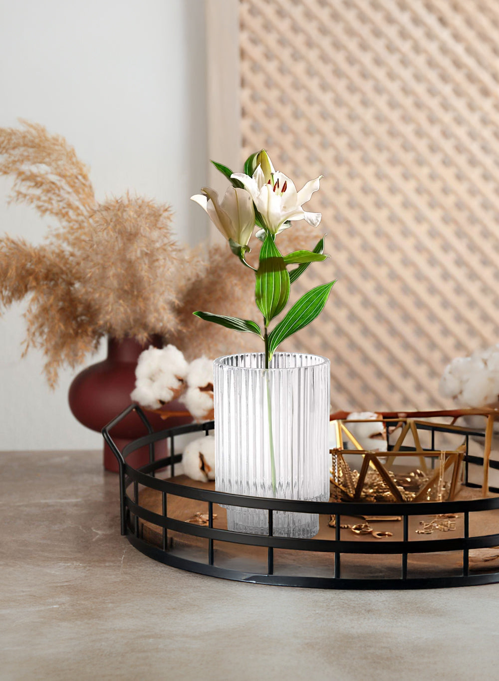 Ribbed Glass Votive Candle Holder, in 3 Colors