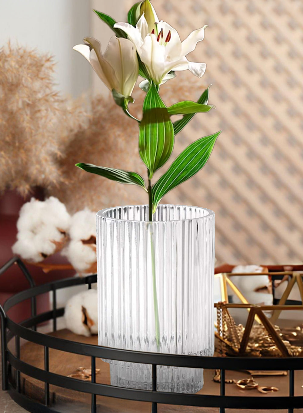 Ribbed Glass Votive Candle Holder, in 3 Colors