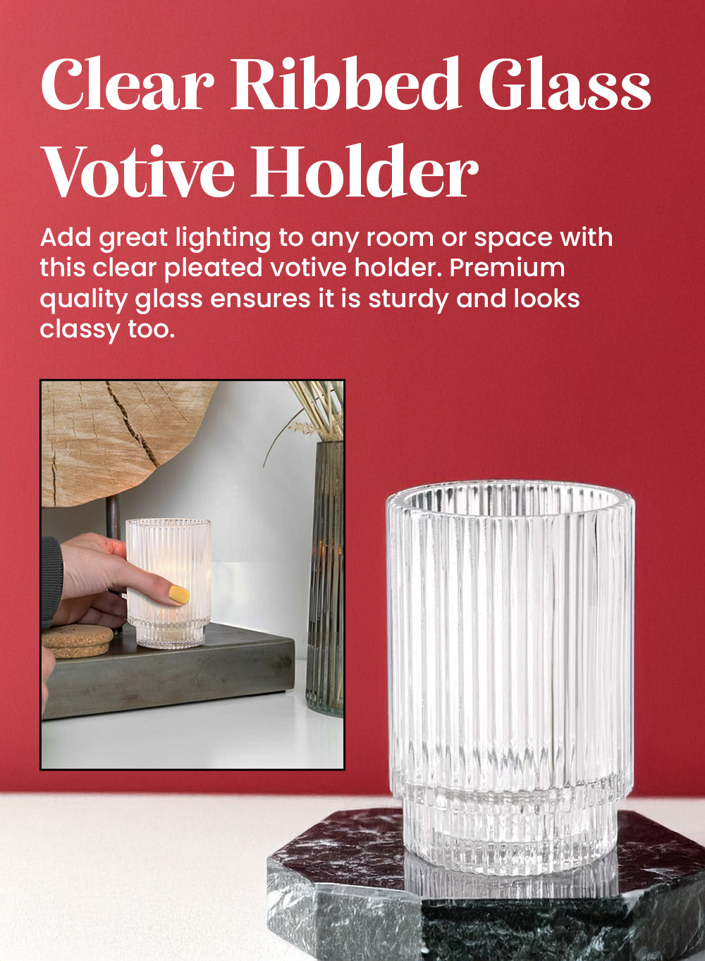 Ribbed Glass Votive Candle Holder, in 3 Colors
