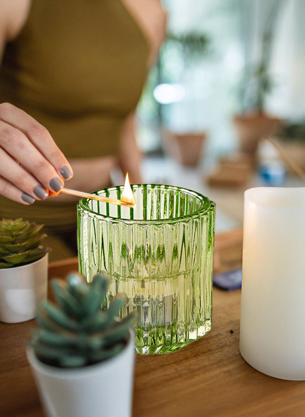 2.25" Ribbed Glass Tealight Holders, in 2 Colors