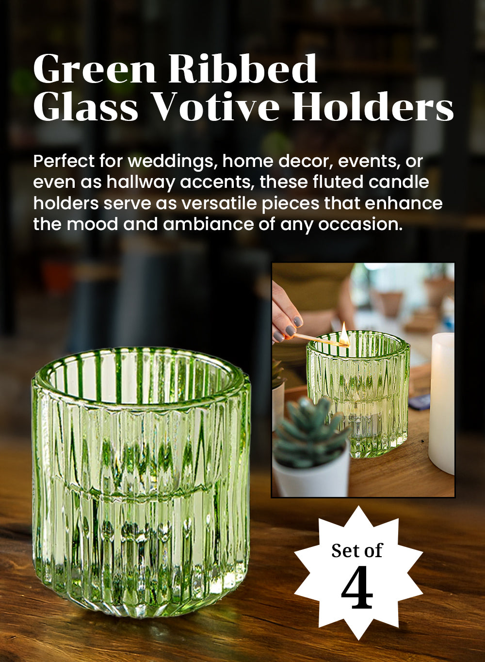 2.25" Ribbed Glass Tealight Holders, in 2 Colors