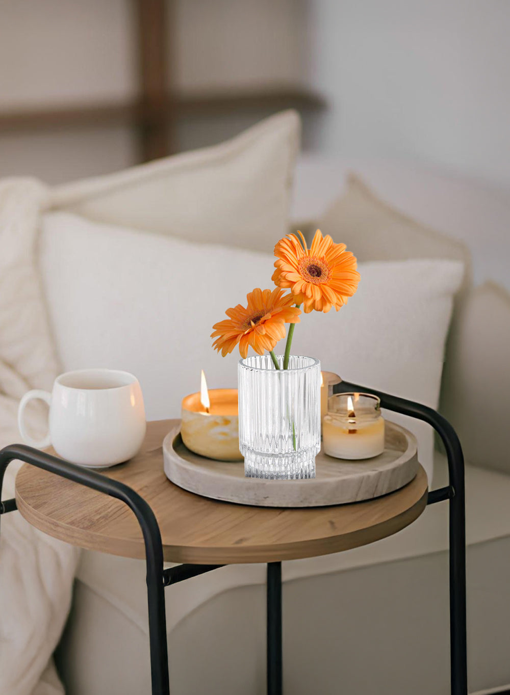 Bundle: Clear Ribbed Glass Votive Holders, Set of 8
