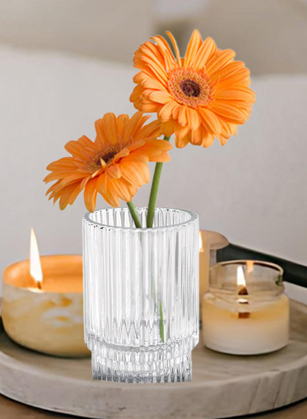 Bundle: Clear Ribbed Glass Votive Holders, Set of 8