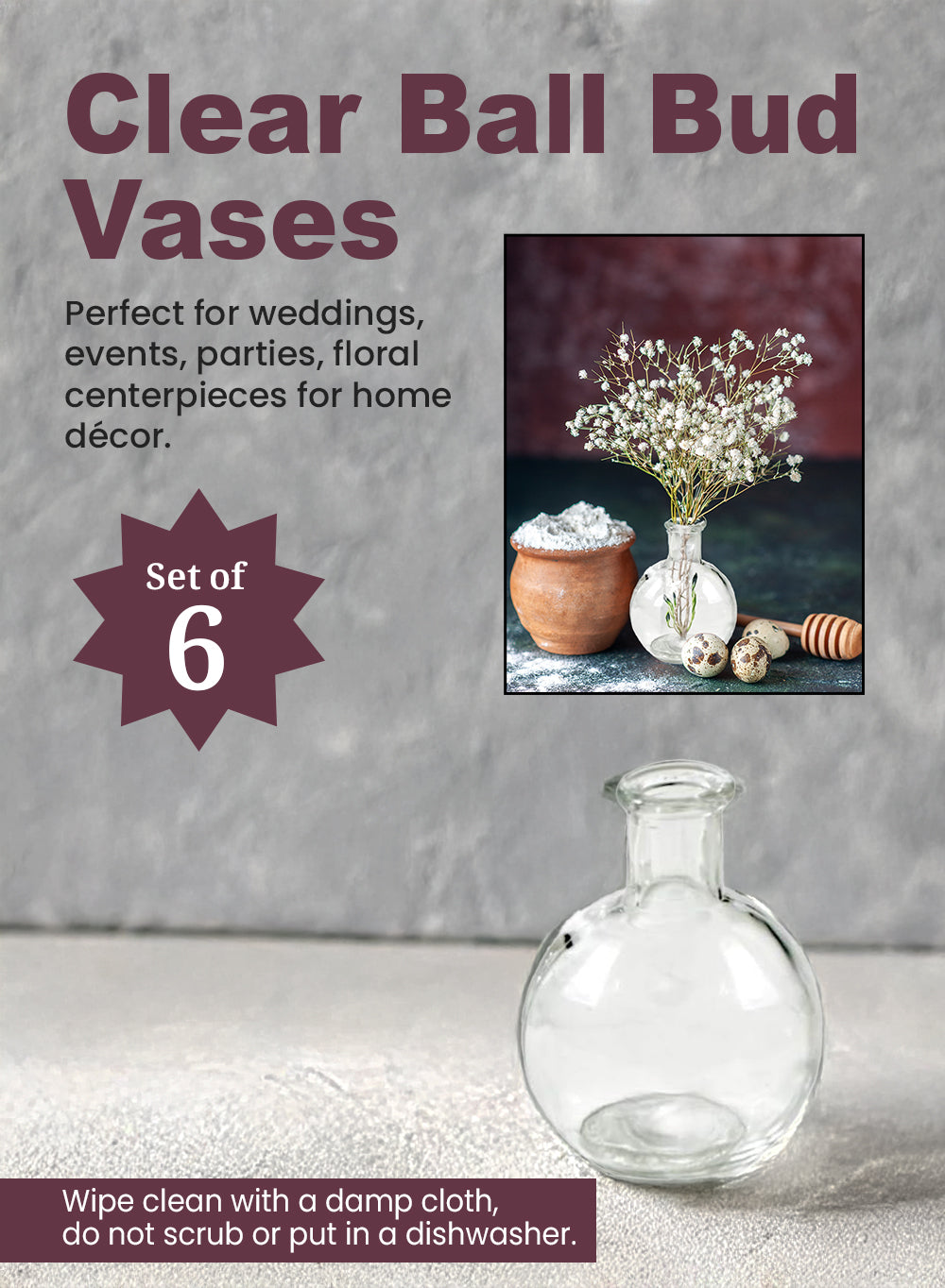 Ball Bud Vase, Set of 6 or 36