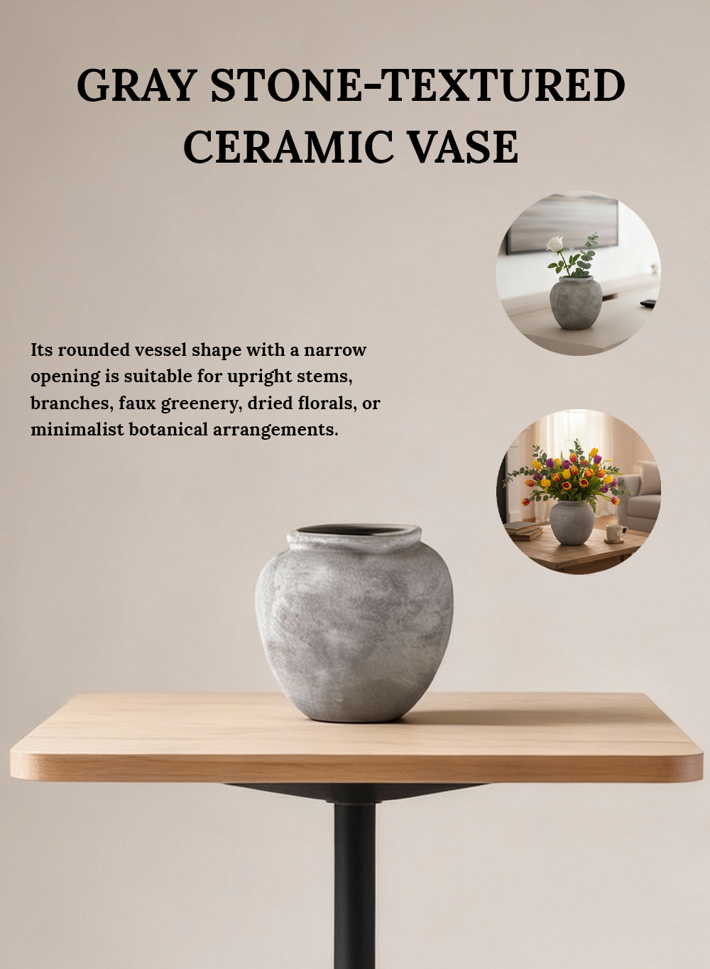 Gray Stone-Textured Ceramic Vase Collection