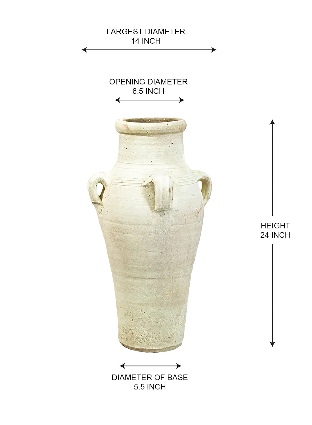 Santorini Four-Handled Clay Floor Vase, 14" Diameter and 24" Tall