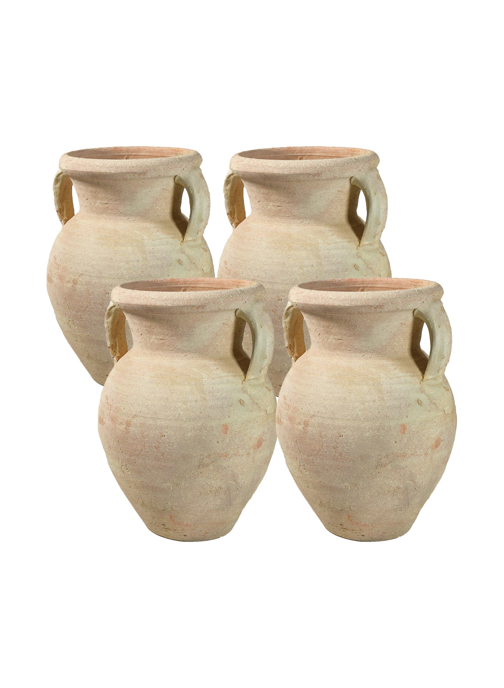 Serene Spaces Living, 12-Inch Antique Terracotta Clay Ceramic Pottery Pot with Handles, 2 Handled Decorative Vintage Pot for Plants, Home Decor, and Events, 4 Pack