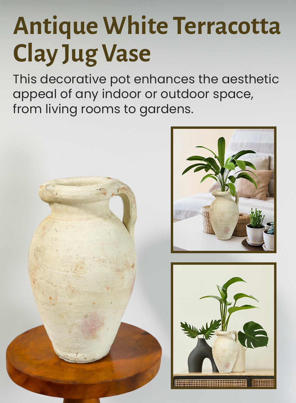 Antique Terracotta Clay Jug Vase, Set of 4