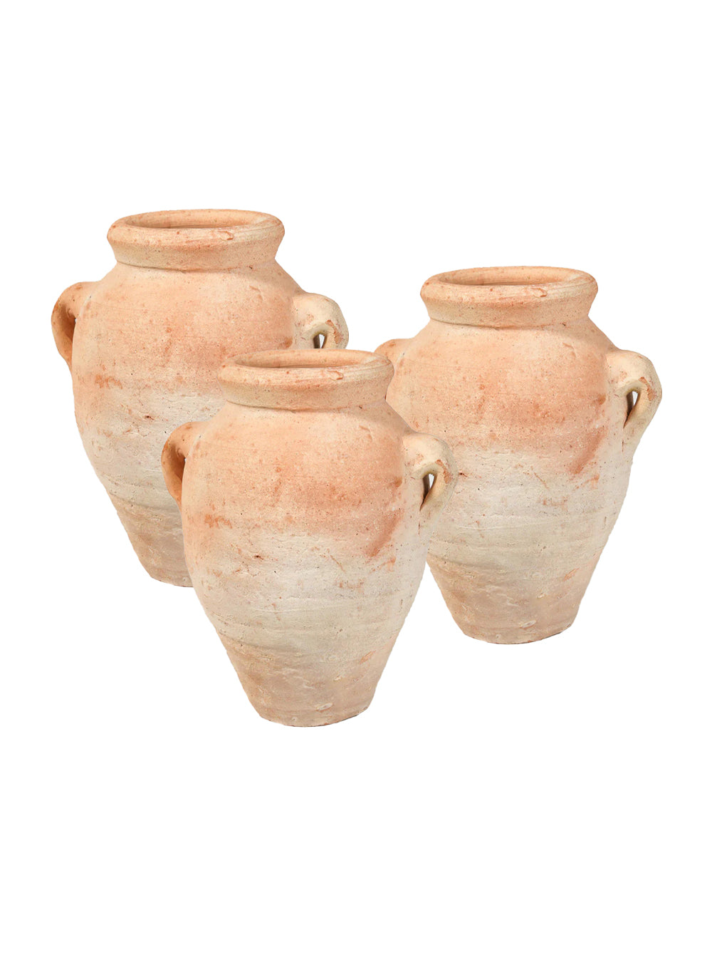 Santorini Two-Handled Clay Urn Vase, 6" Diameter & 7" Tall, Pack of 3