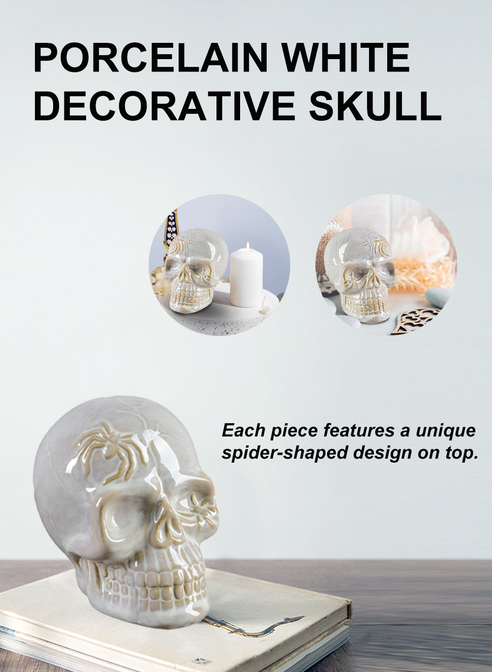 Porcelain Decorative Skull, in 2 Colors