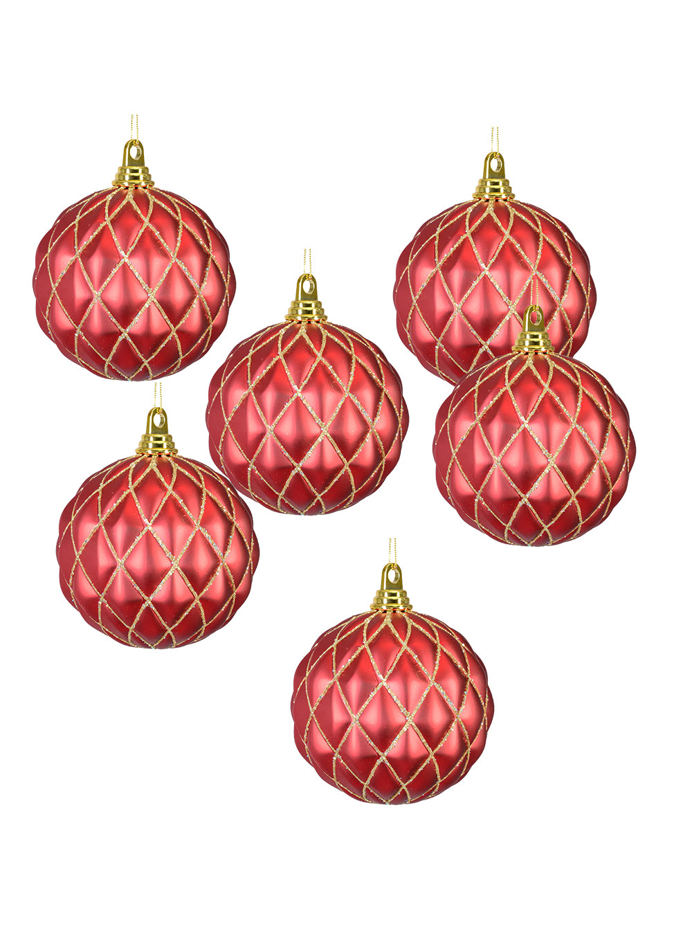6" Quilted Red Ornaments, Pack of 6