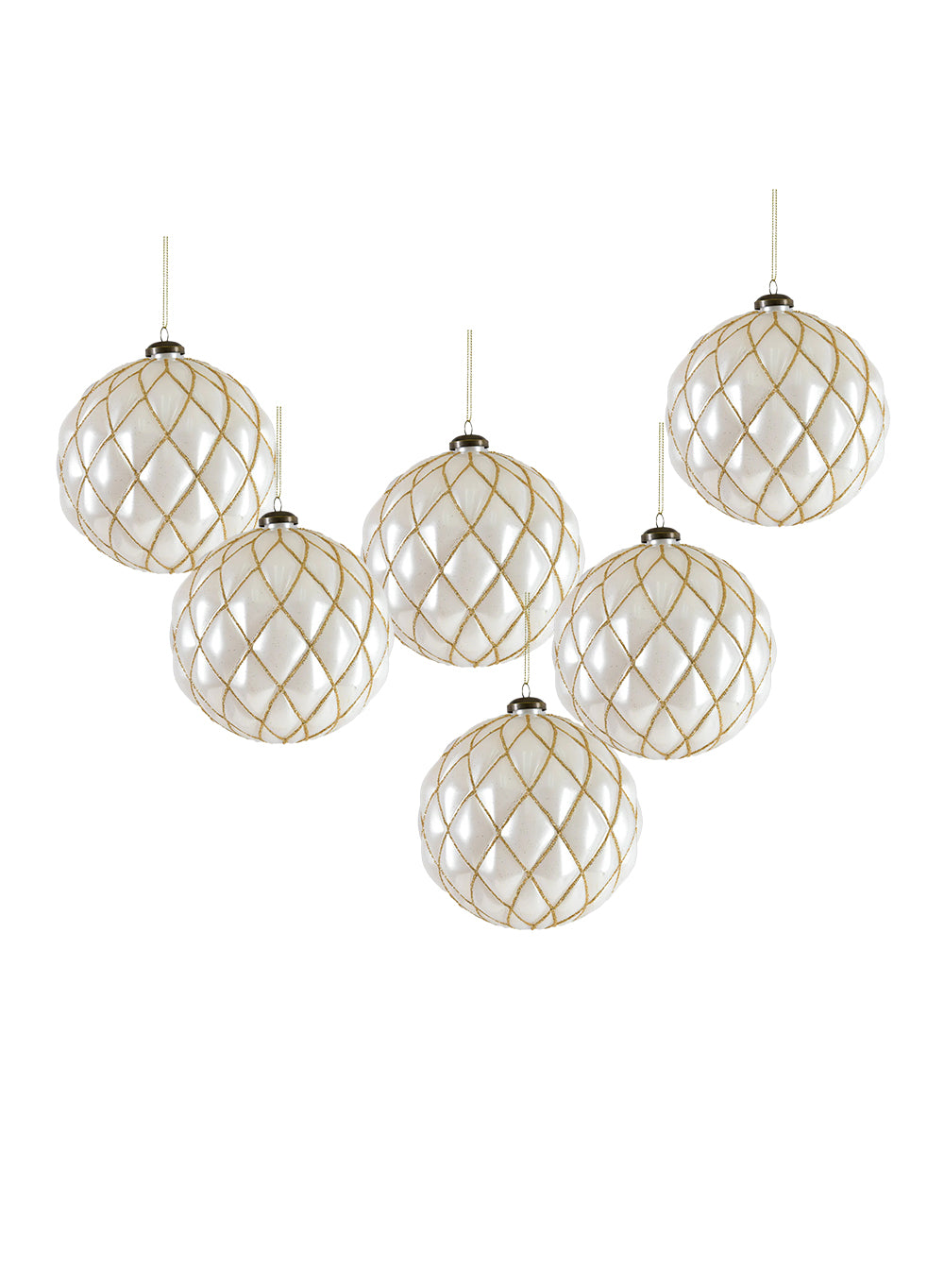 6" Quilted Pearl White Ornaments, Pack of 6