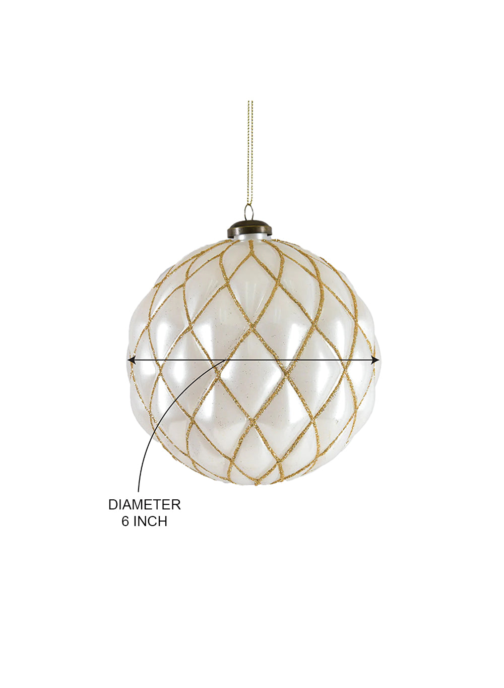 6" Quilted Pearl White Ornaments, Pack of 6