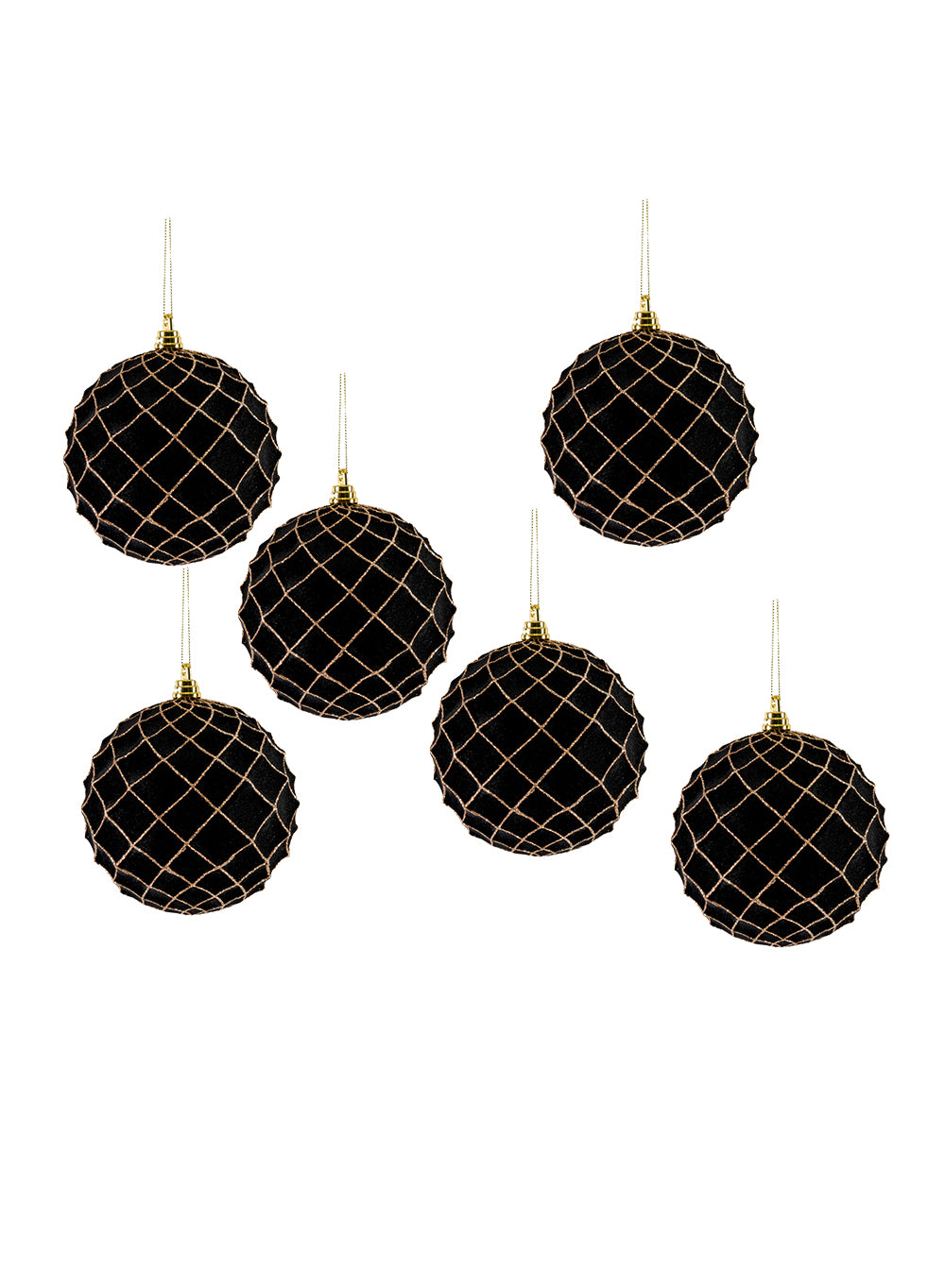 5" Black Velvet Christmas Ornaments, Pack of 6