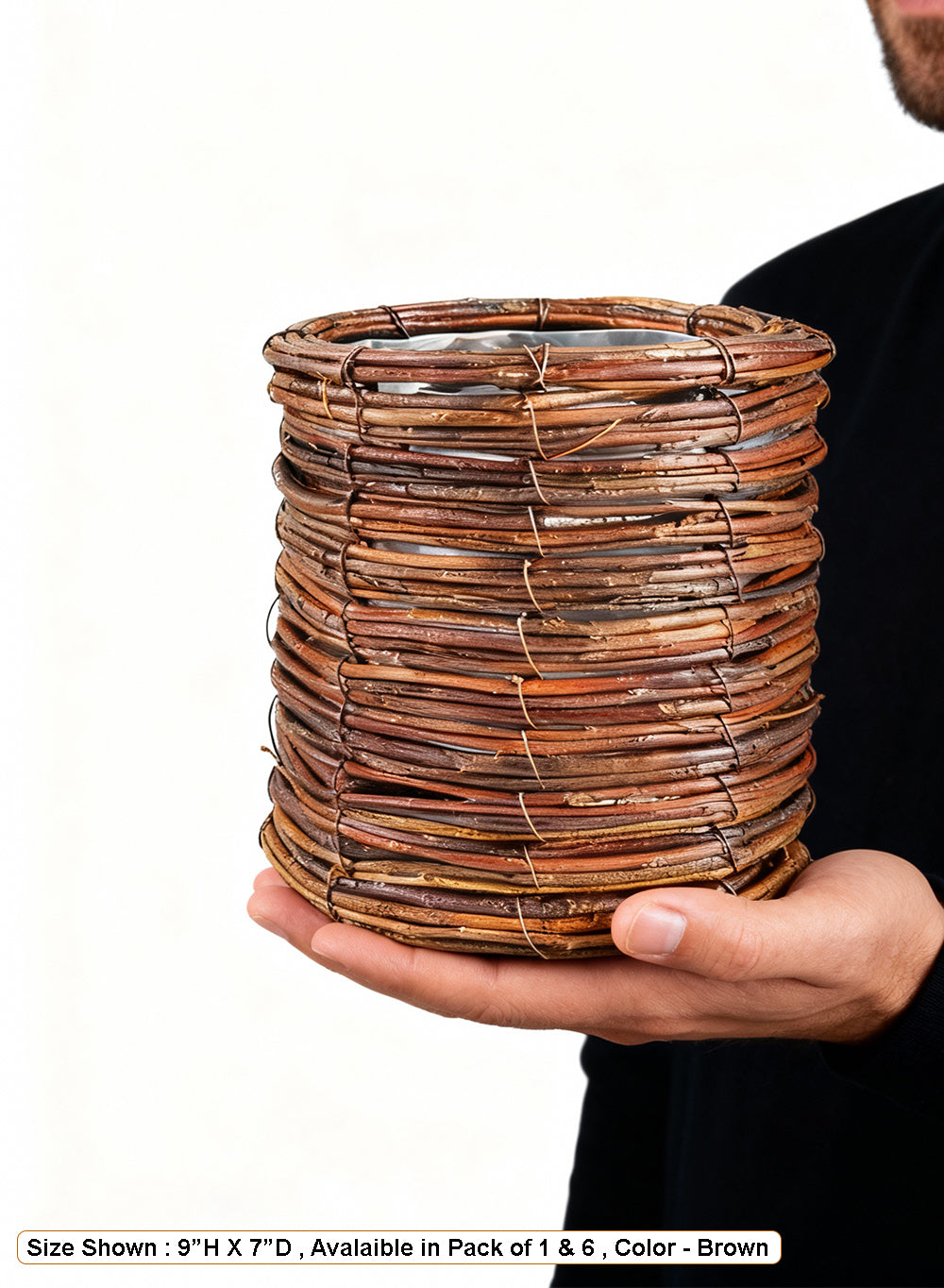 Natural Vine Woven Planter with Plastic Liner Collection