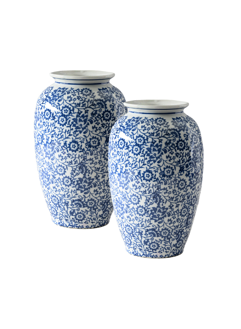 Ming Blossom Blue/White Ceramic Vase, 6.5" Diameter & 11" Tall
