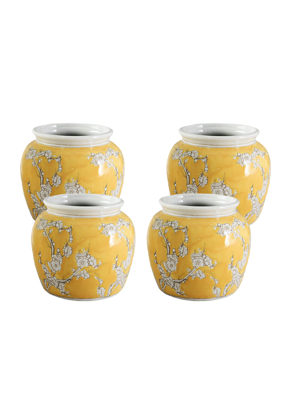 Oriental Blossom Ceramic Vase, 6" Diameter & 6" Tall