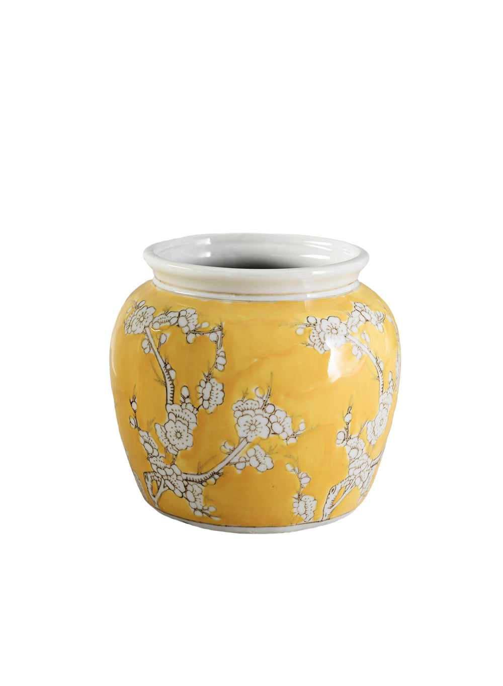 Oriental Blossom Ceramic Vase, 6" Diameter & 6" Tall