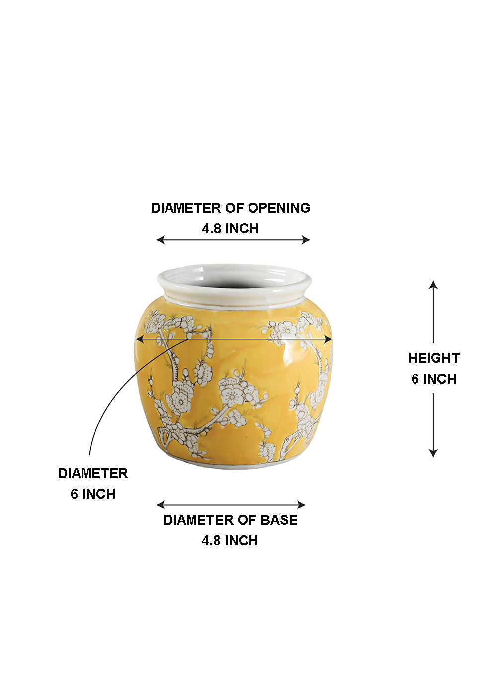 Oriental Blossom Ceramic Vase, 6" Diameter & 6" Tall