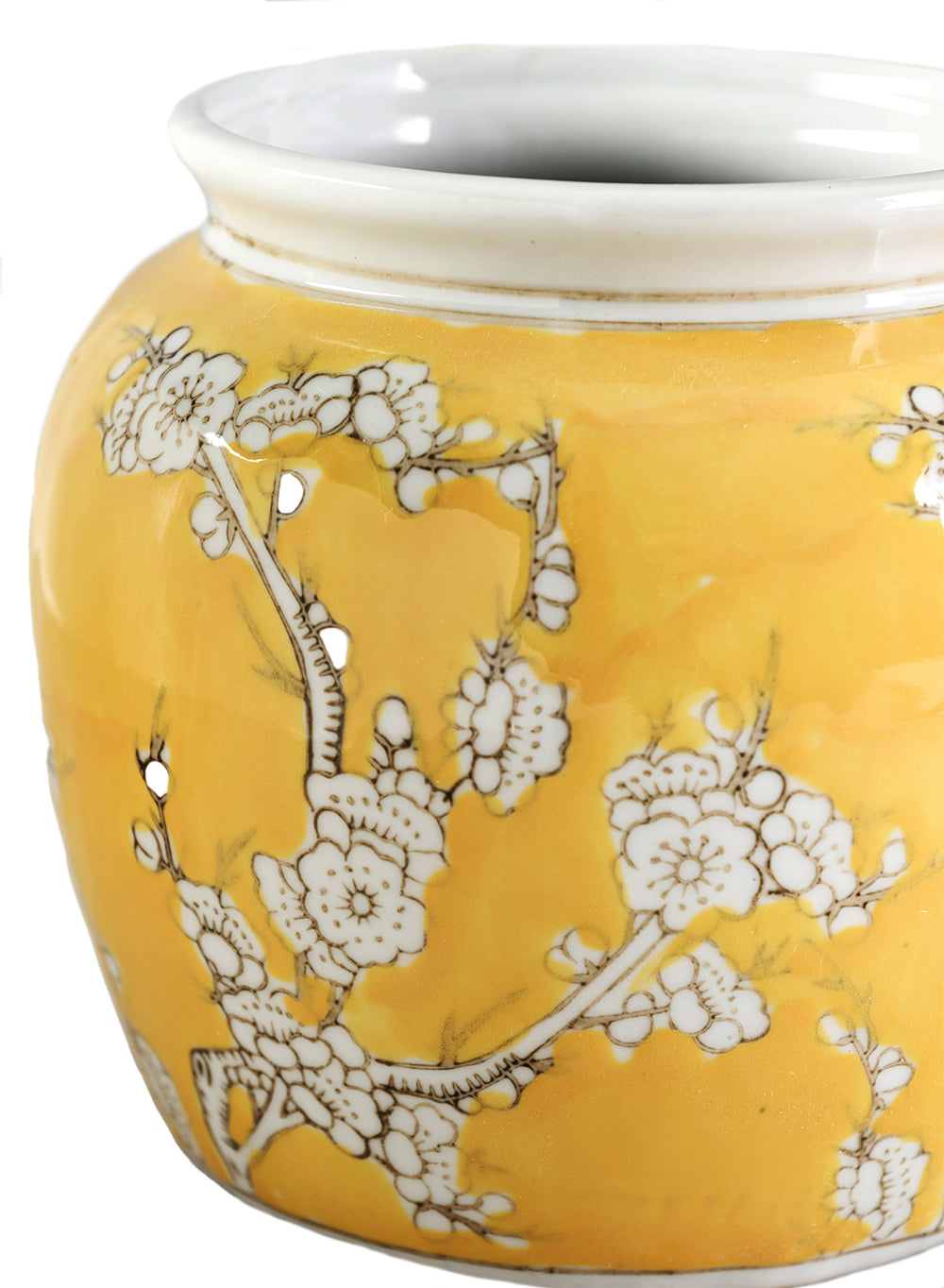 Oriental Blossom Ceramic Vase, 6" Diameter & 6" Tall