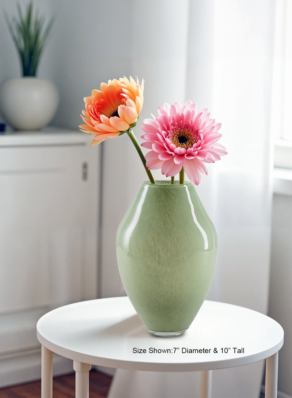 Empress Jade Glass Vase, 7" Diameter & 10" Tall