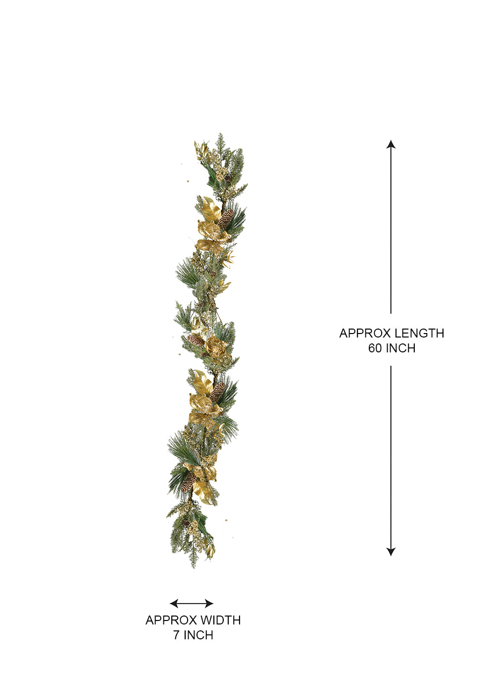 60" Gold Christmas Garland with Pinecones & Florals