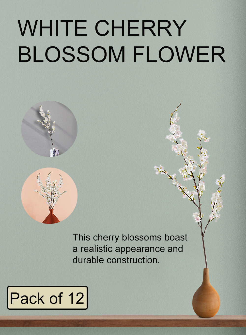 42" Artificial White Cherry Blossom Branch, Pack of 12