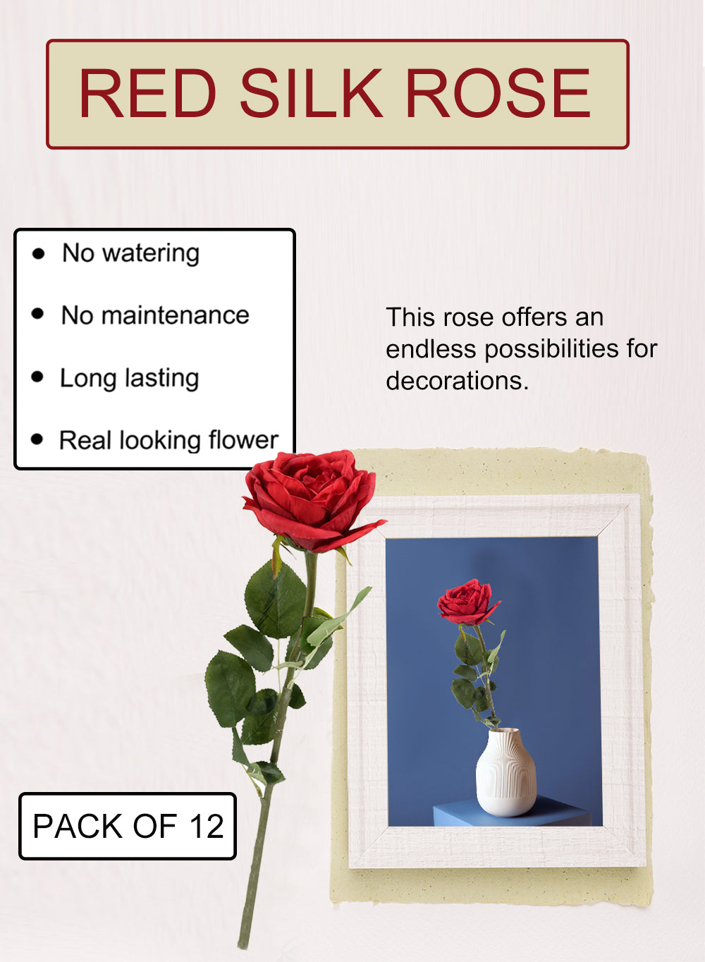 27" Red Silk Roses, Pack of 12