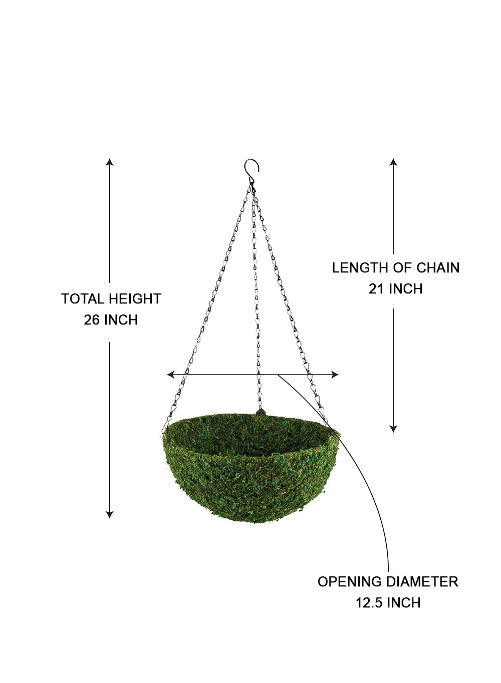 Preserved Green Moss Hanging Basket, 12.5" Diameter & 5" Tall