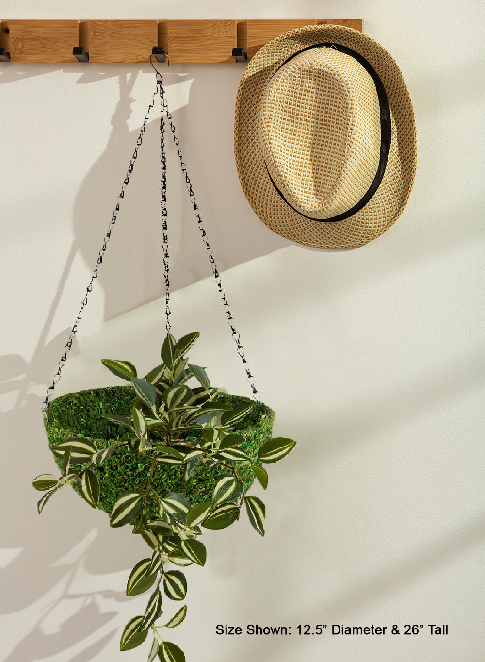 Preserved Green Moss Hanging Basket, 12.5" Diameter & 5" Tall