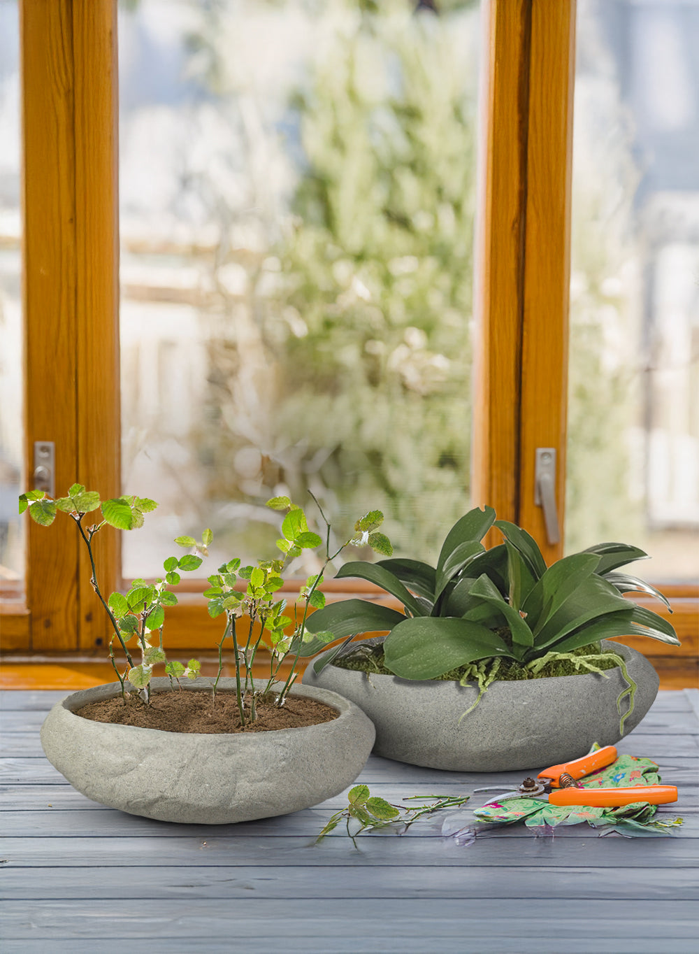 low bowl pot planter Natural Poly-Stone Rough Low Bowl Collection