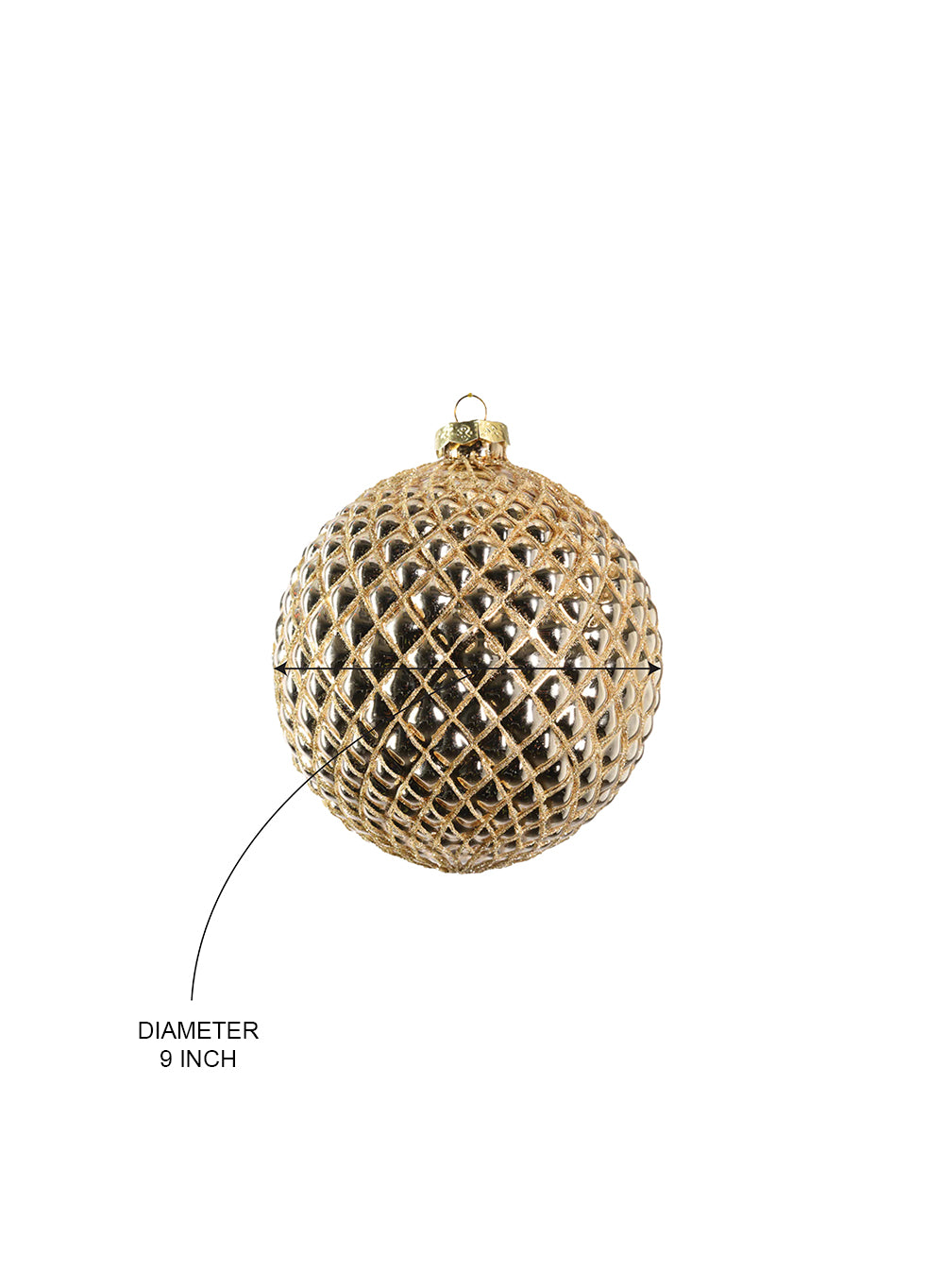 9" Large Quilted Gold Glass Ornaments, Pack of 2