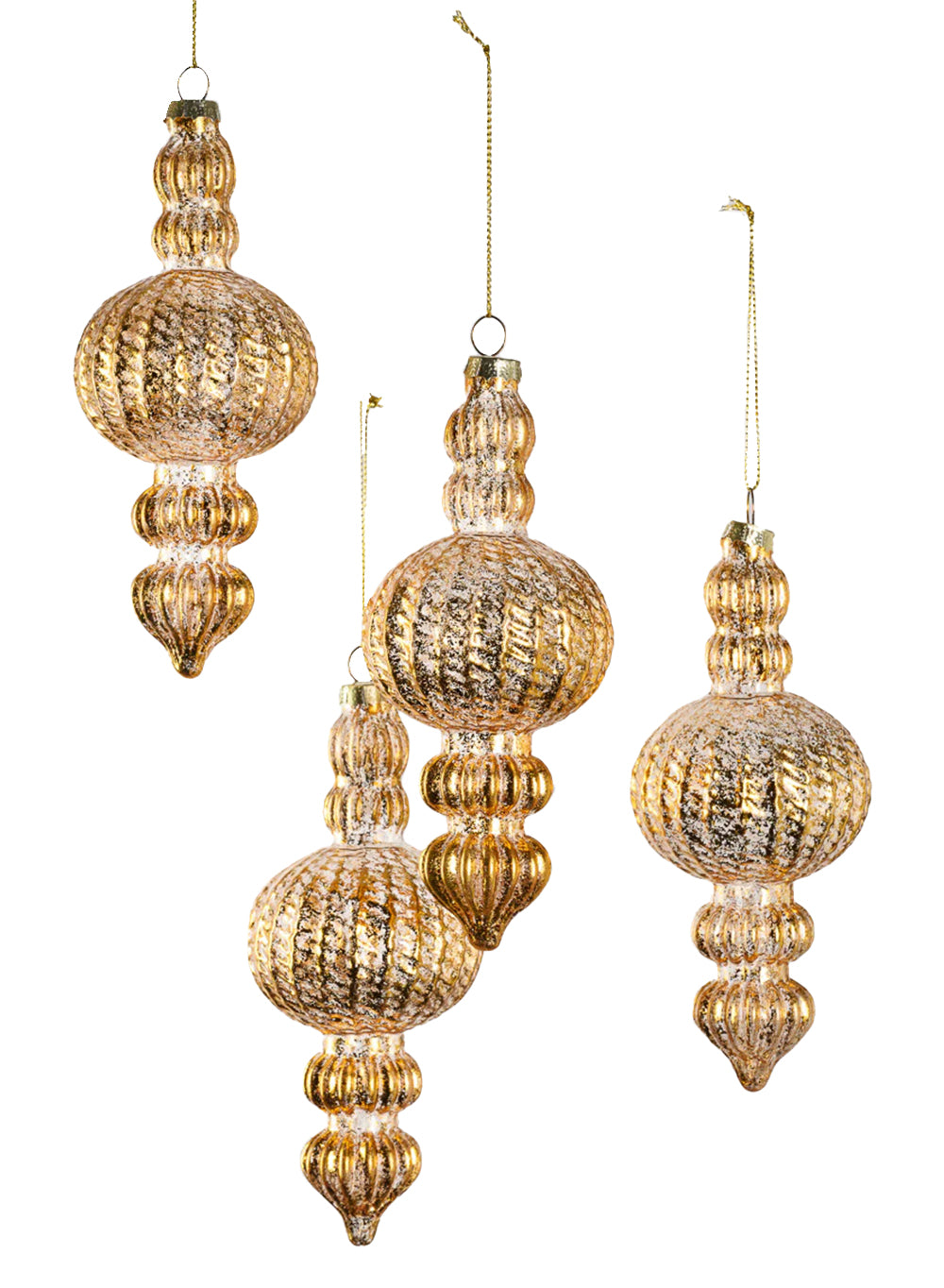 6" Gold Finial Christmas Glass Ornaments, Pack of 4