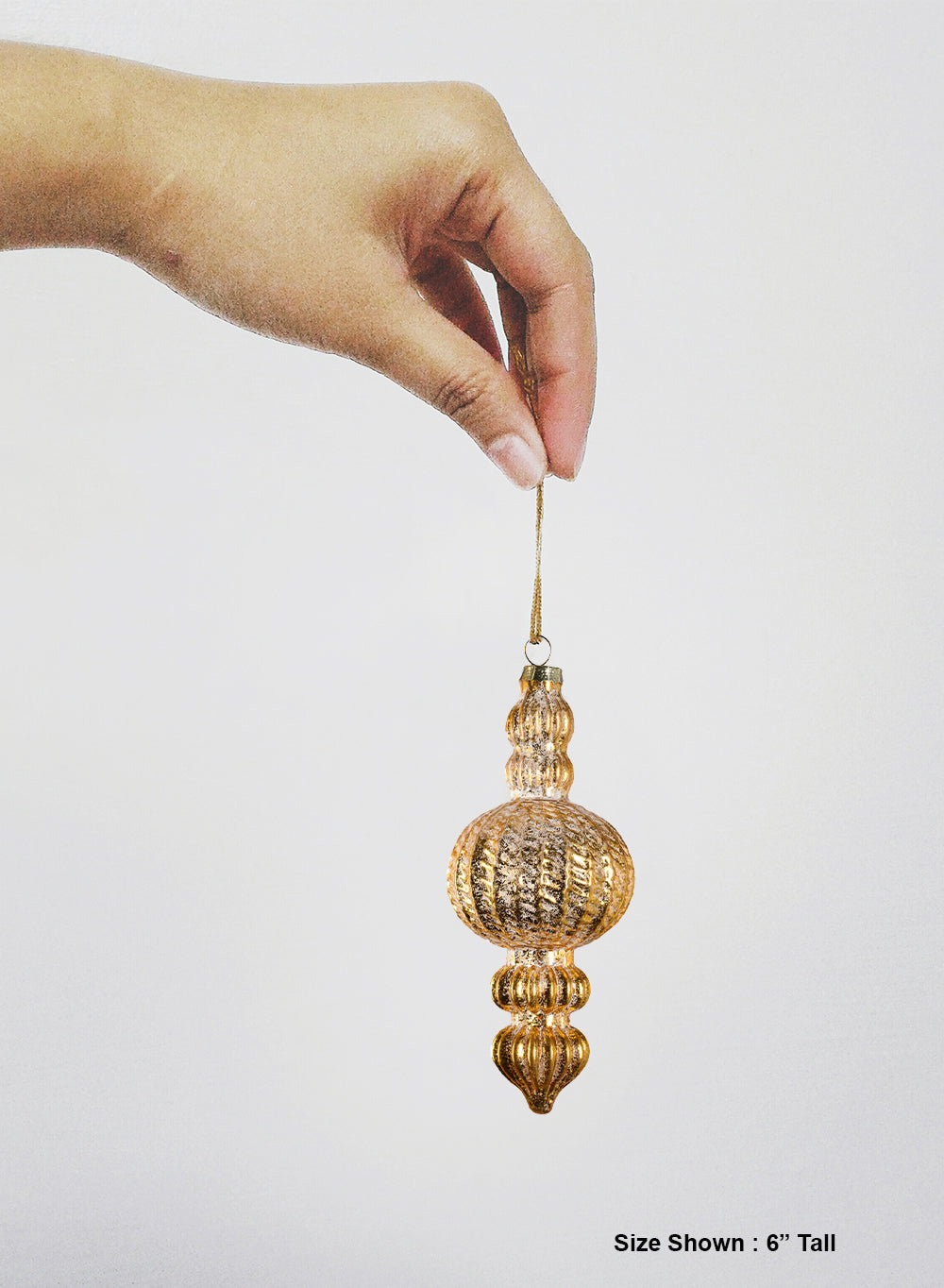 6" Gold Finial Christmas Glass Ornaments, Pack of 4