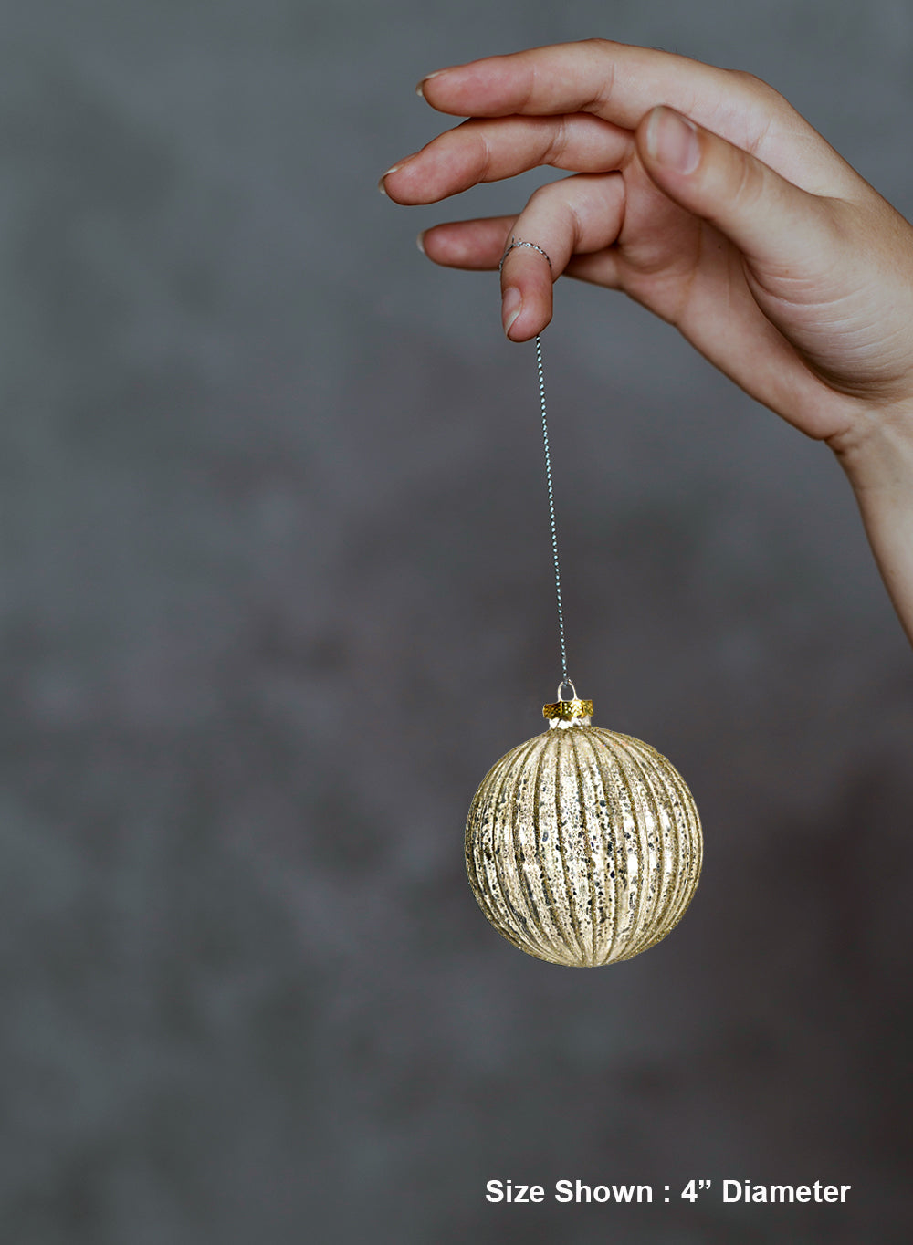 4" Gold Mercury Ribbed Glass Ornaments, Pack of 4