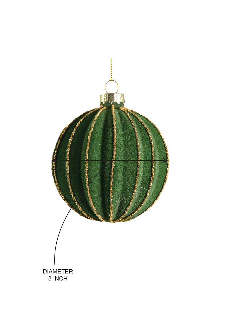 3" Velvet Green Glass Christmas Ornaments, Pack of 6